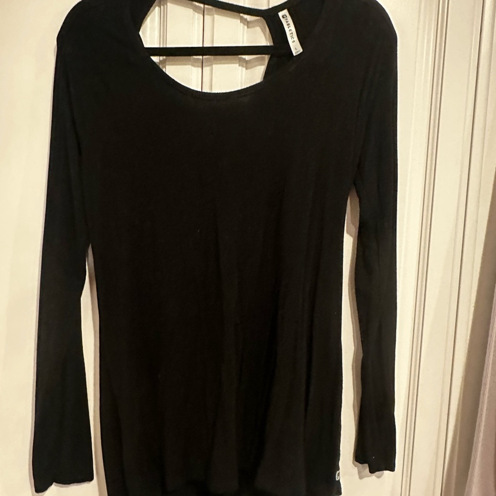 Fabletics Black Draped Back Long Sleeve Blouse